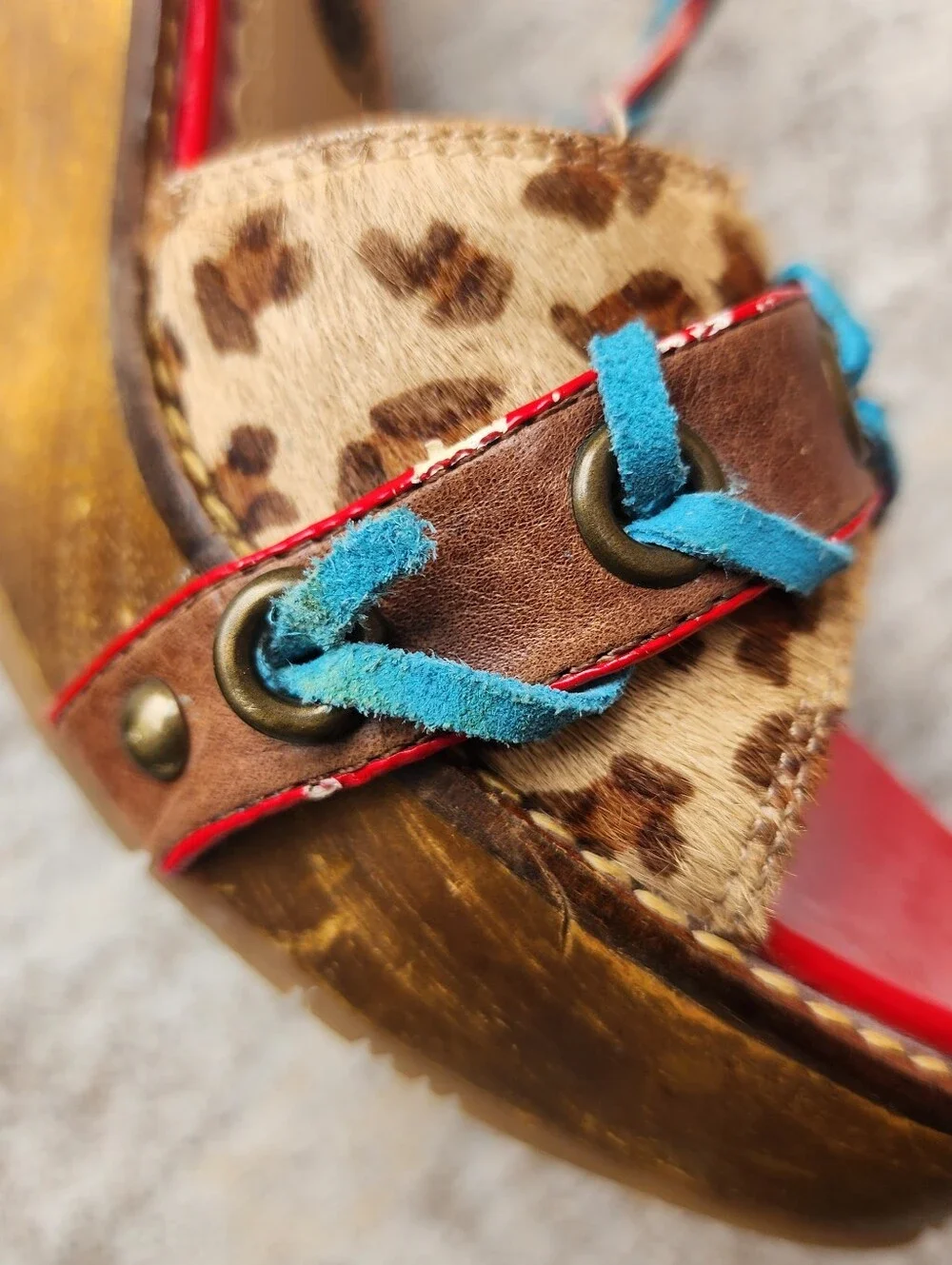 Naughty Monkey Women's Leather Indios Wedge Sandal, Leopard Womens Sz 9.5